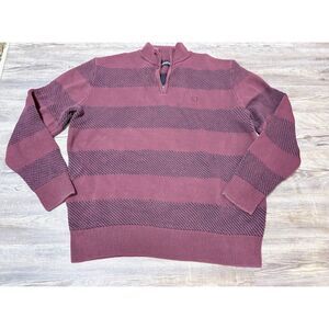 Chaps Sweater 2XB Mens Purple Striped 1/4 Zip Pullover Preppy Business Casual